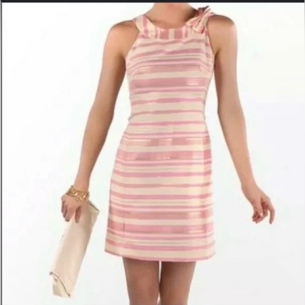 Lilly Pulitzer Dress Large L Pink Gold Striped See Measurements